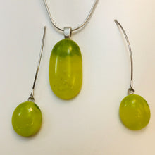 Load image into Gallery viewer, Lemon Lime-Fused-Glass-Pendant-Earring-Set