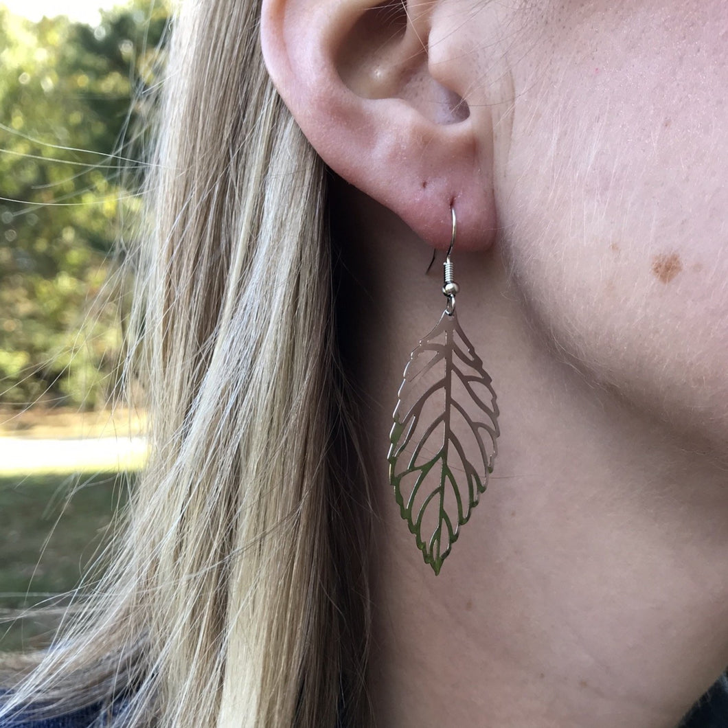 Light as air Large Silver Leaf Earrings