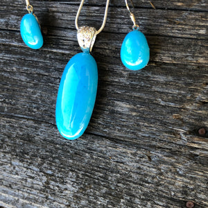 Maya Blue -Fused-Glass-Pendant-Earring-Set