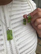 Load image into Gallery viewer, Green Zebra-Fused-Glass-Pendant-Earring-Set