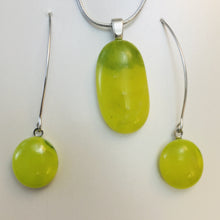Load image into Gallery viewer, Lemon Lime-Fused-Glass-Pendant-Earring-Set