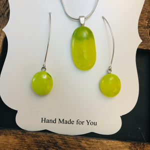 Lemon Lime-Fused-Glass-Pendant-Earring-Set