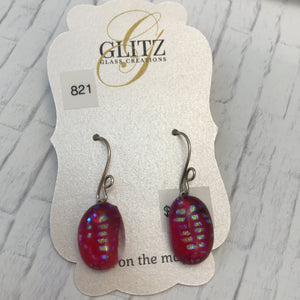 Speckled Red Oval Earrings-Fused-Glass-Earrings