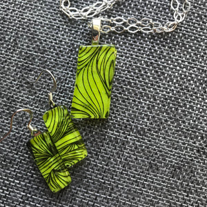 Green Zebra-Fused-Glass-Pendant-Earring-Set