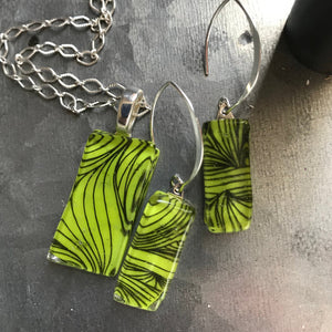 Green Zebra-Fused-Glass-Pendant-Earring-Set