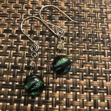 Load image into Gallery viewer, Zebra - Black and Green Long Earrings-Fused-Glass-Earrings