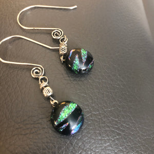 Zebra - Black and Green Long Earrings-Fused-Glass-Earrings