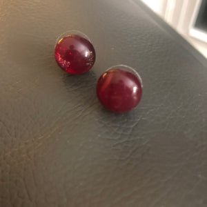 Red Ruby Stud Earrings-Fused-Glass-Earrings