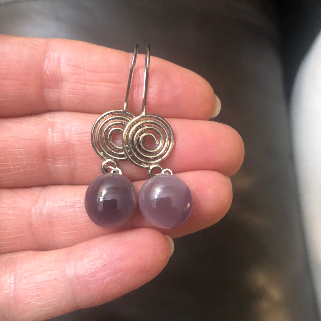 Round Lavender Dangling Earrings