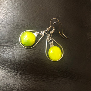 Yellow Green Earrings-Fused-Glass-Earrings