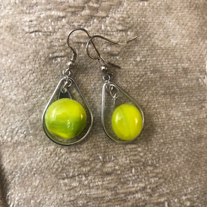 Yellow Green Earrings-Fused-Glass-Earrings