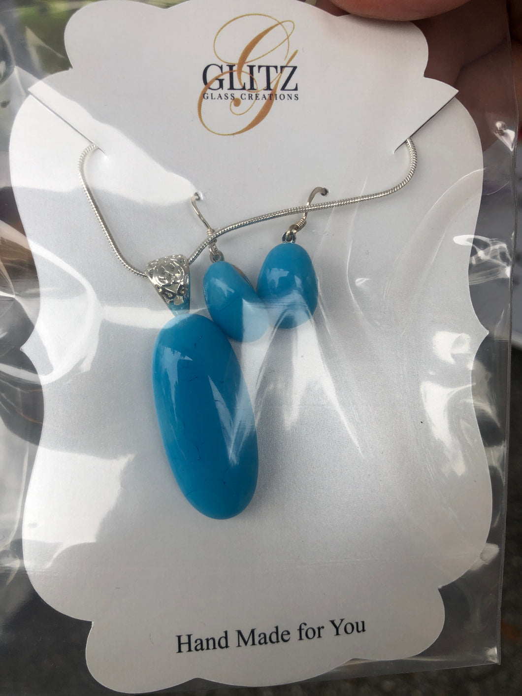 Turquoise Ocean-Fused-Glass-Pendant-Earring-Set