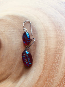Speckled Red Oval Earrings-Fused-Glass-Earrings