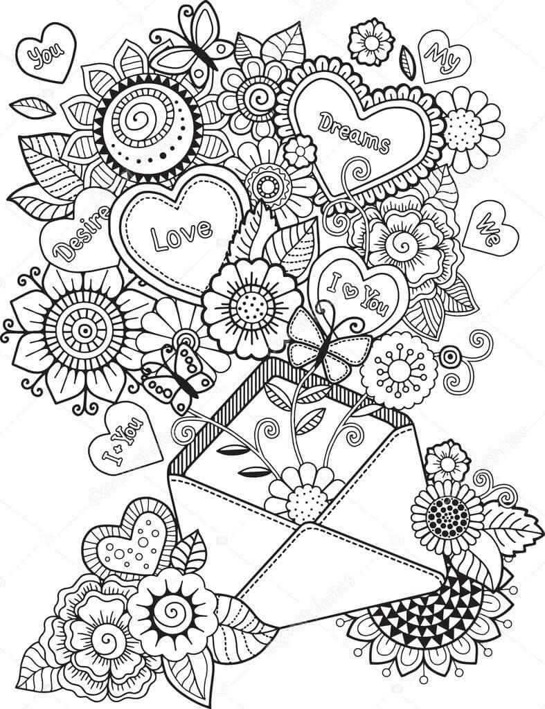 Sending Love Valentine Coloring page